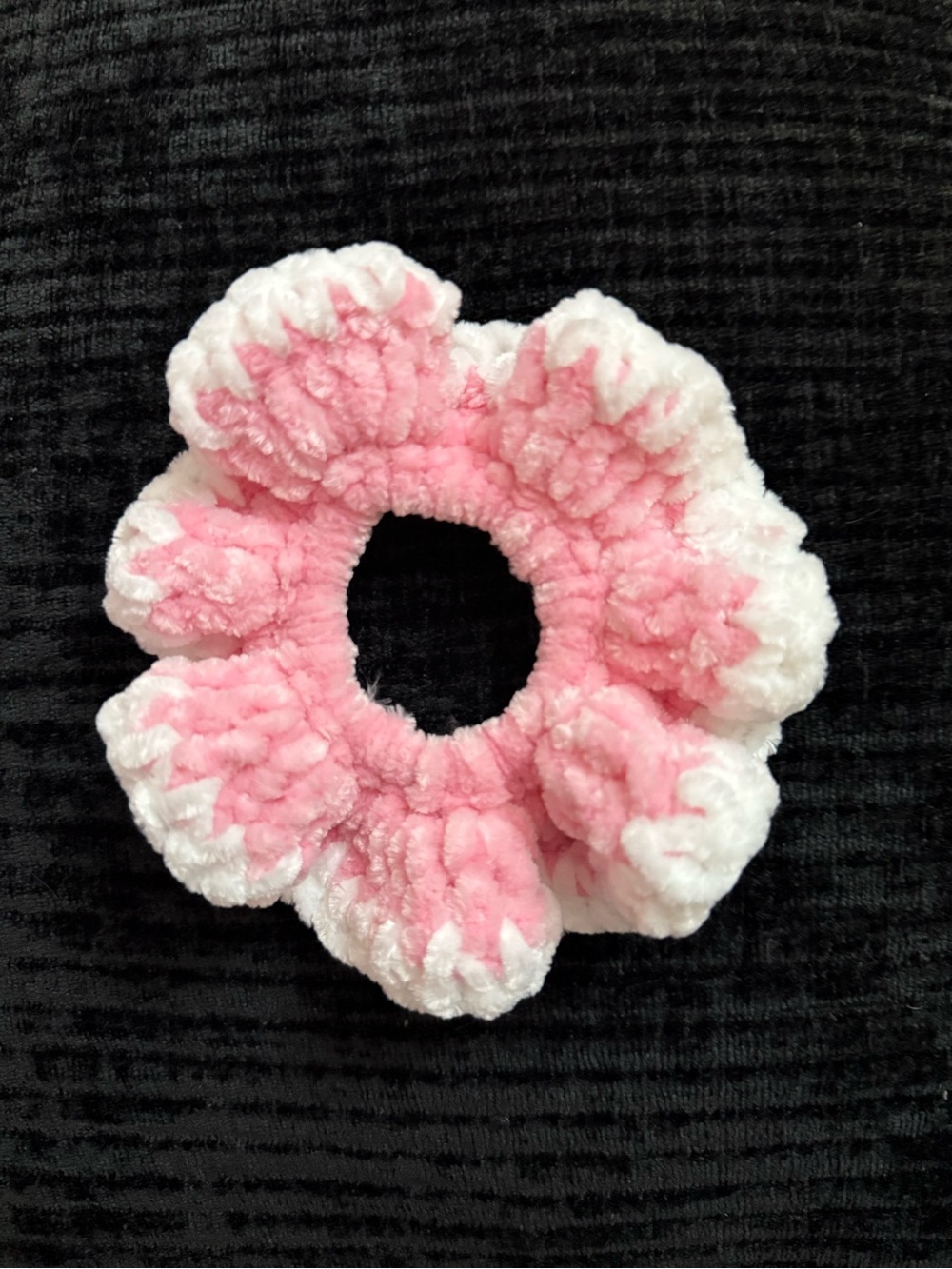 Soft Pink and White Flower Plush Scrunchie